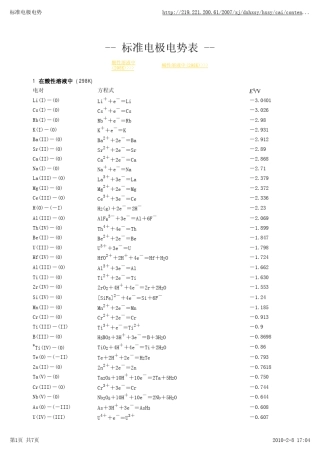 标准电极电势表