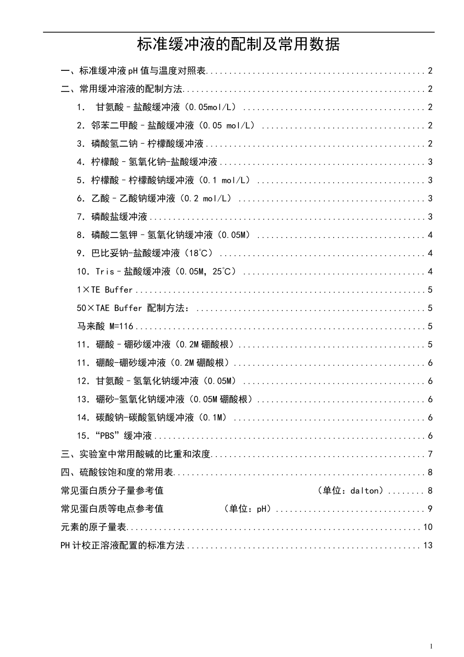 标准缓冲液的配制方法和PH计校正液(带目录)_第1页