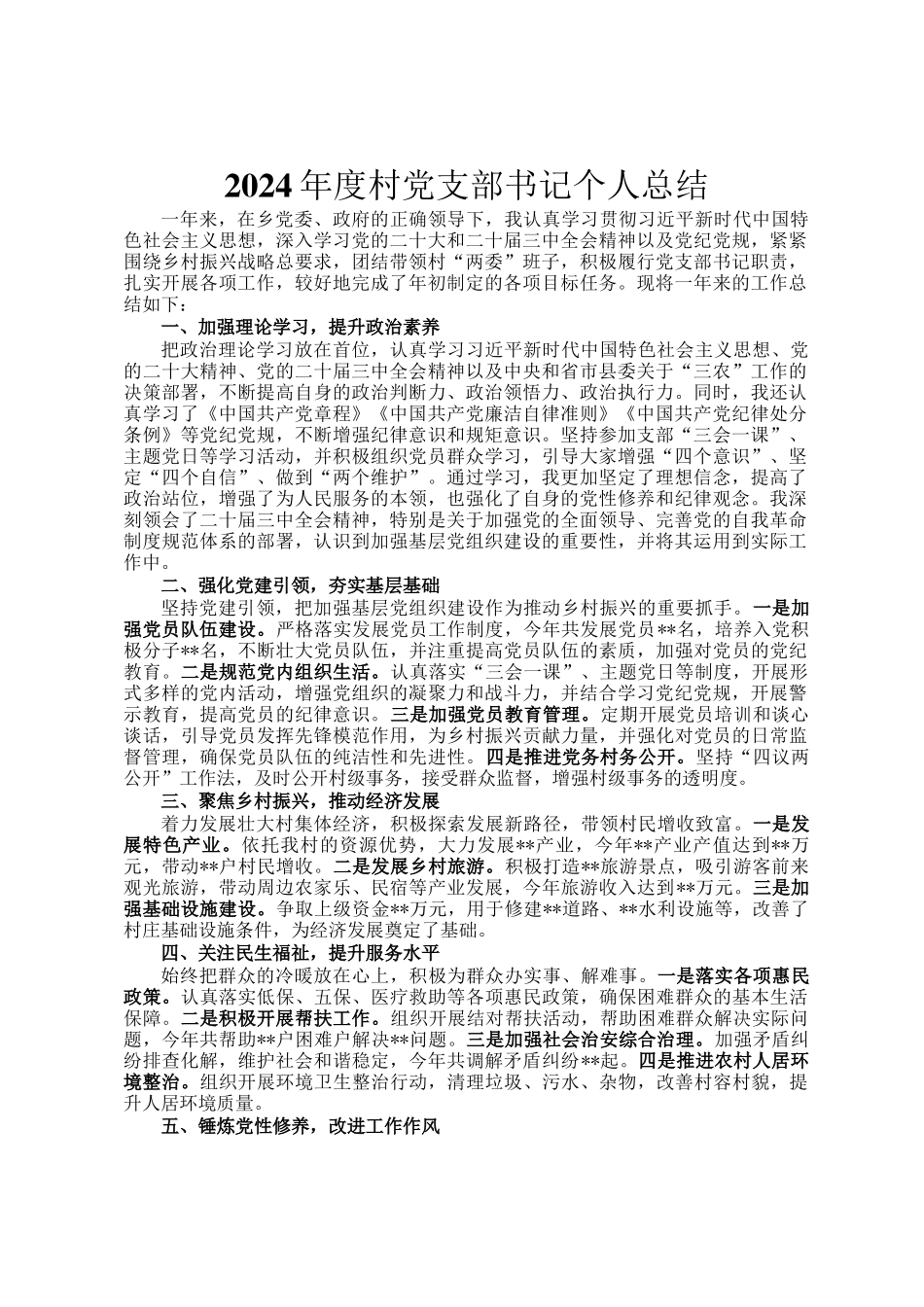 2024年度村党支部书记个人总结_第1页