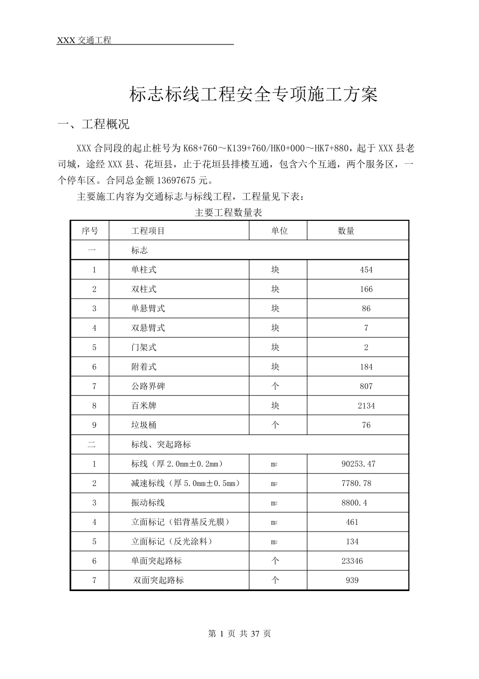 标志标线安全专项施工方案_第1页