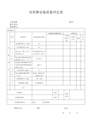 标志牌安装质量评定表