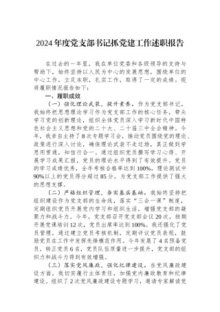 2024年度党支部书记抓党建工作述职报告