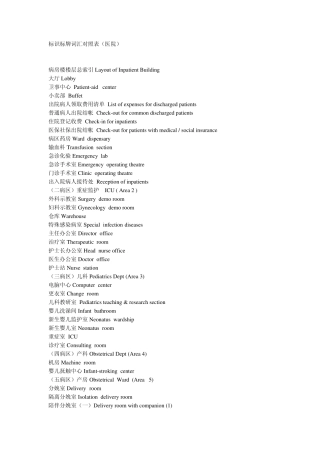 标识标牌词汇对照表(医院)