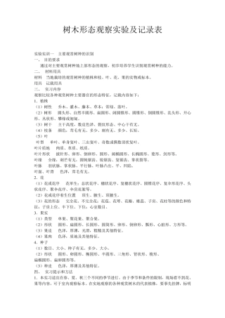 树木形态观察实验及记录表
