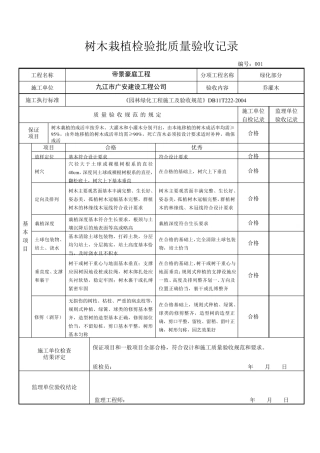 树木栽植检验批质量验收记录