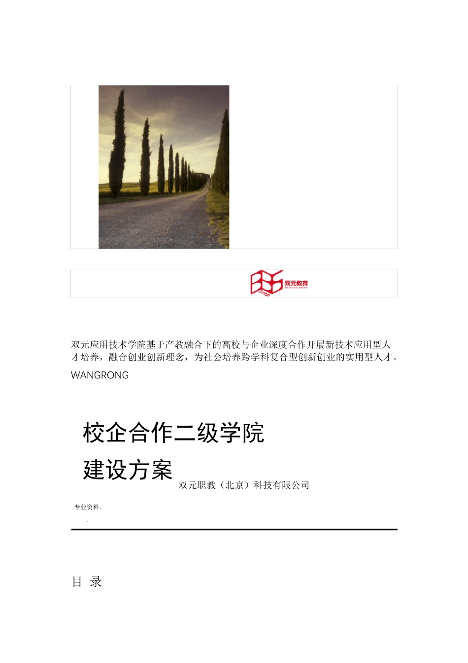 校企合作二级学院建设实施方案_第1页