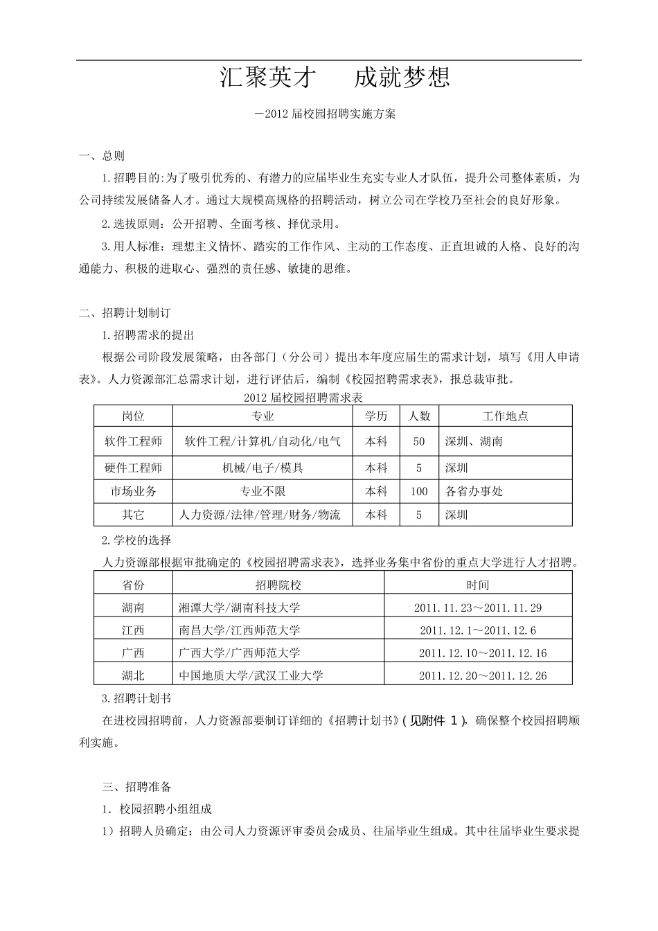 校园招聘实施方案_第1页