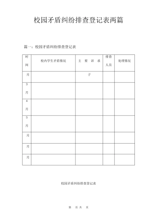 校园矛盾纠纷排查登记表两篇