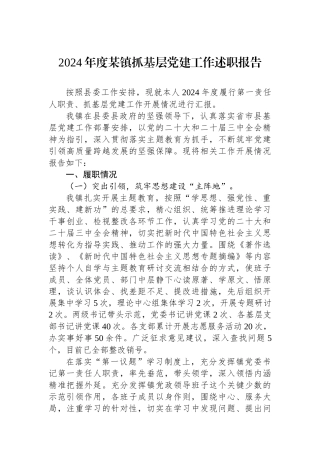 2024年度某镇抓基层党建工作述职报告