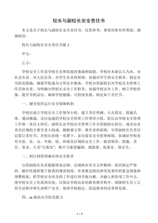 校长与副校长安全责任书