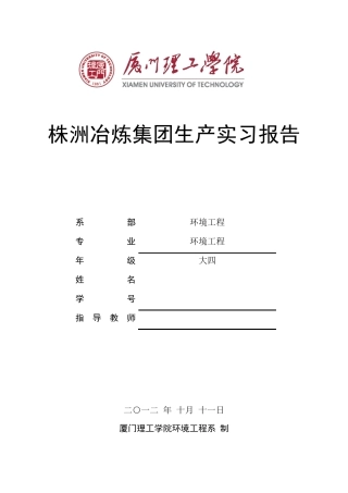 株洲冶炼集团实习报告总结~污水处理工艺、锌厂处理