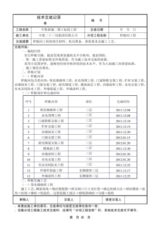 样板间工程技术交底记录