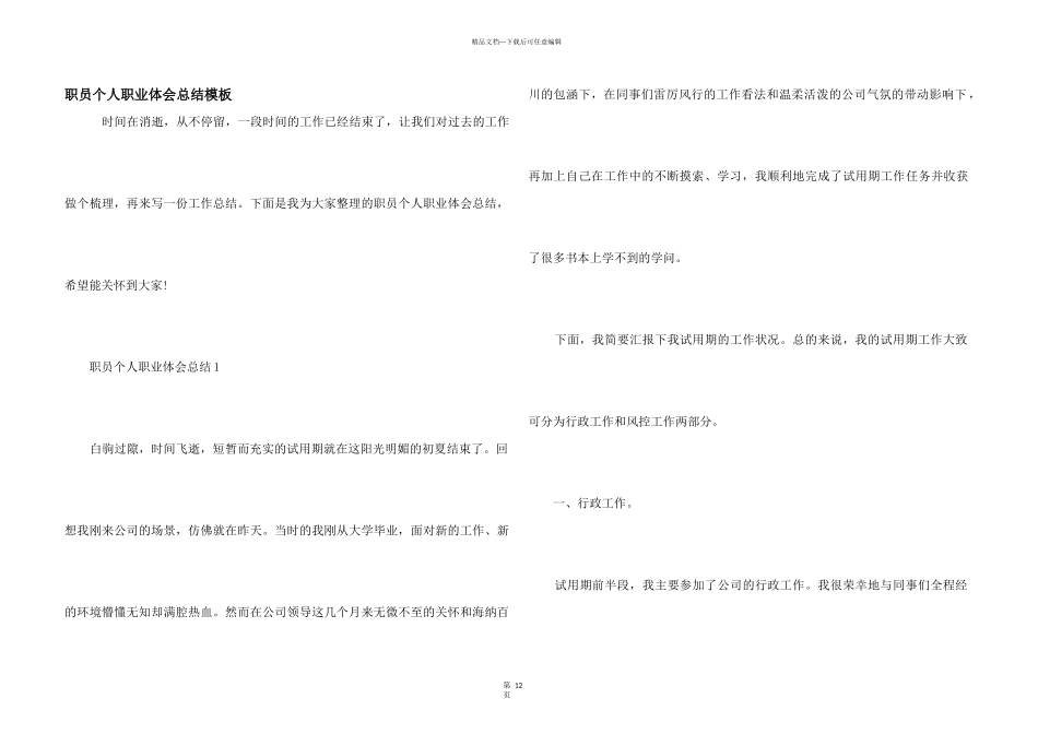 职员个人职业体会总结模板_第1页