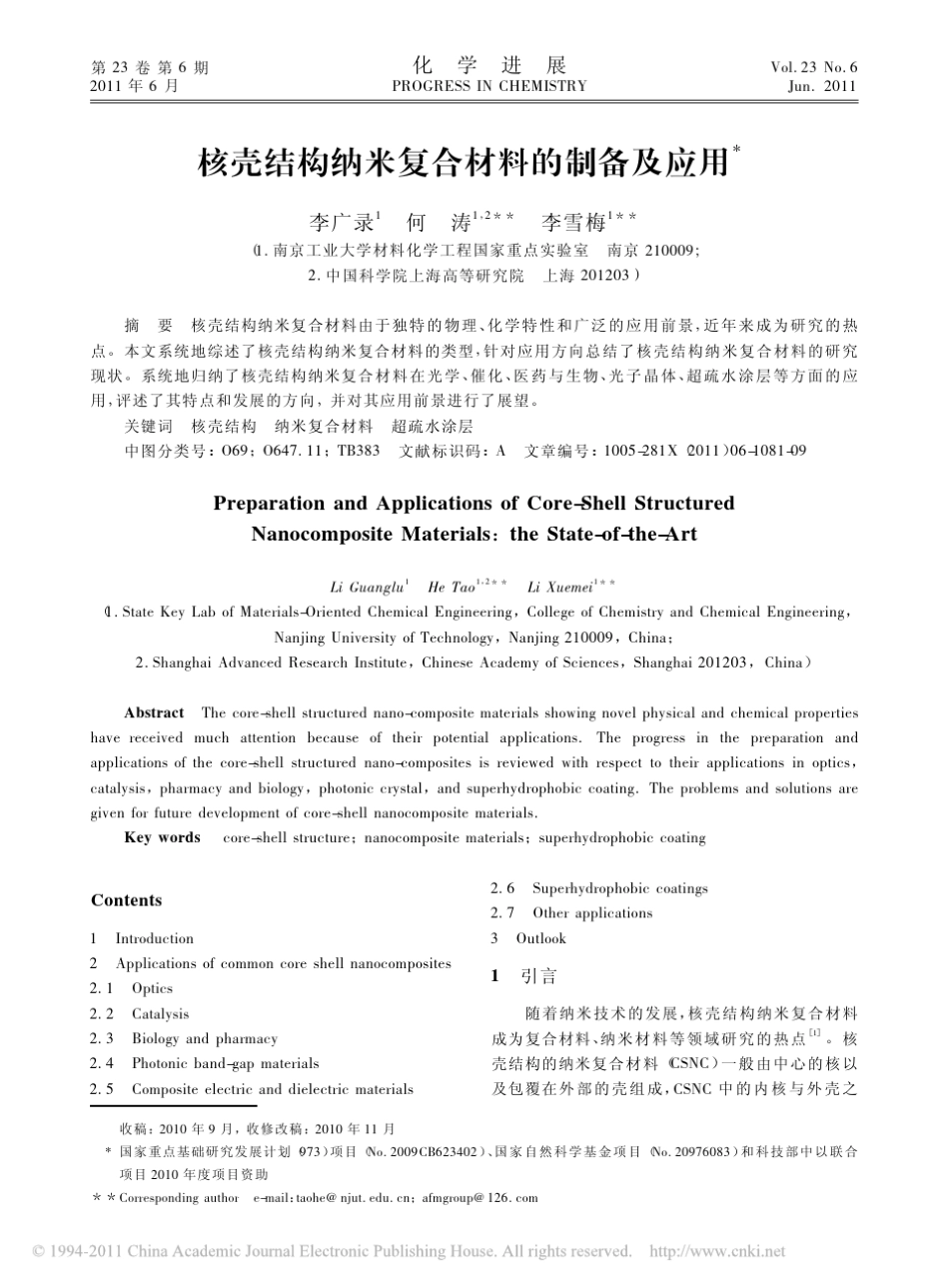核壳结构纳米复合材料的制备及应用_第1页
