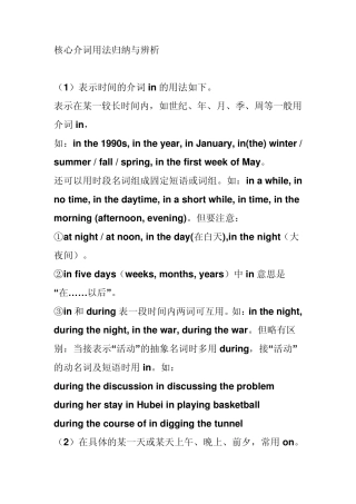 核心介词用法归纳与辨析