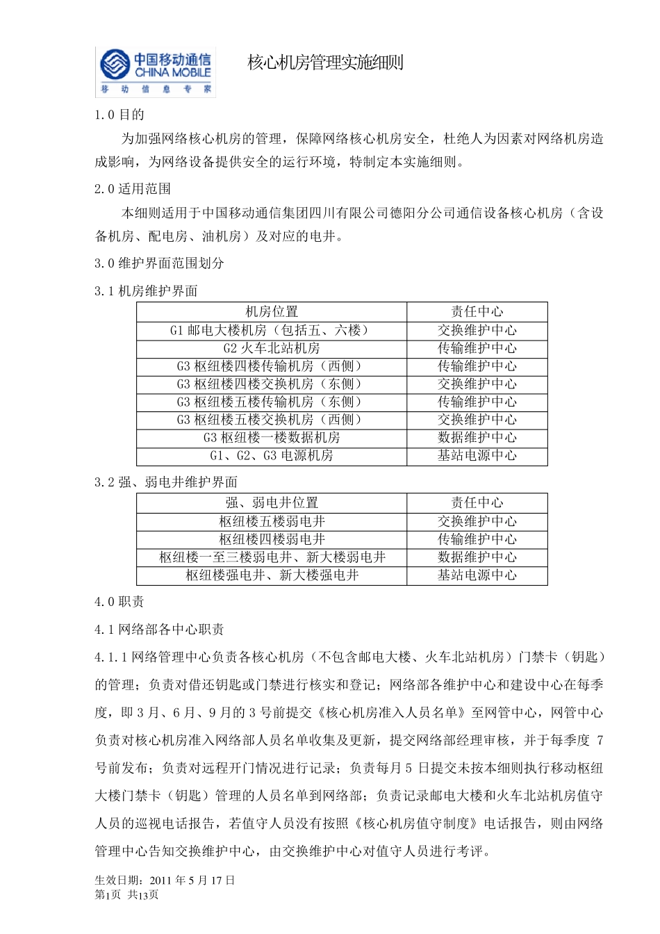 核心机房管理实施细则v8_第1页