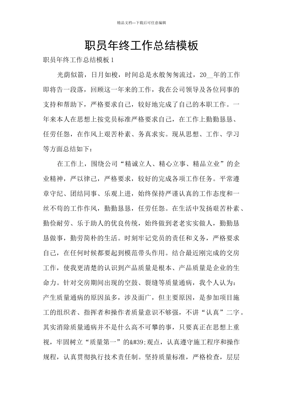 职员年终工作总结模板_第1页