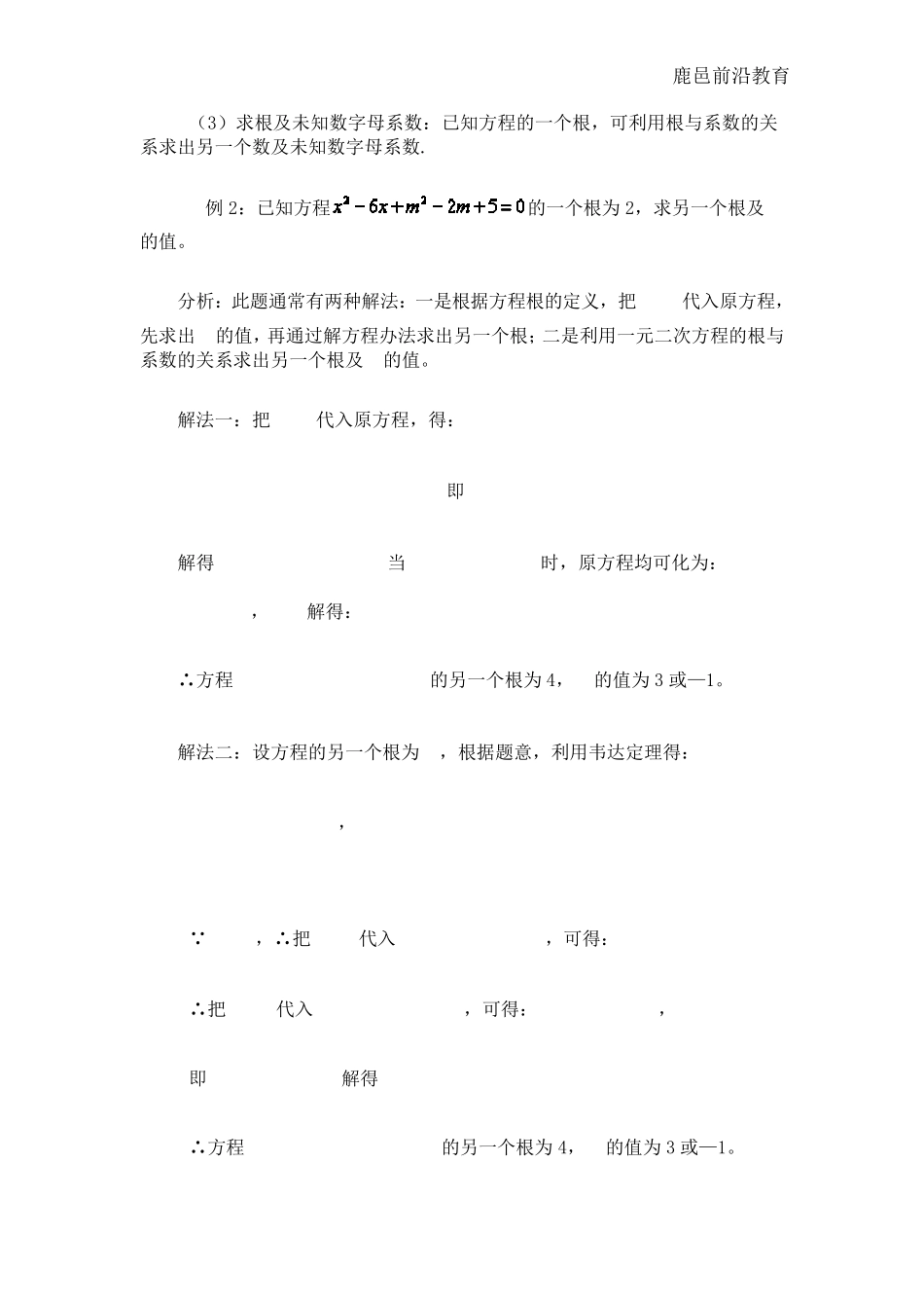 根与系数的关系知识点及综合应用_第2页