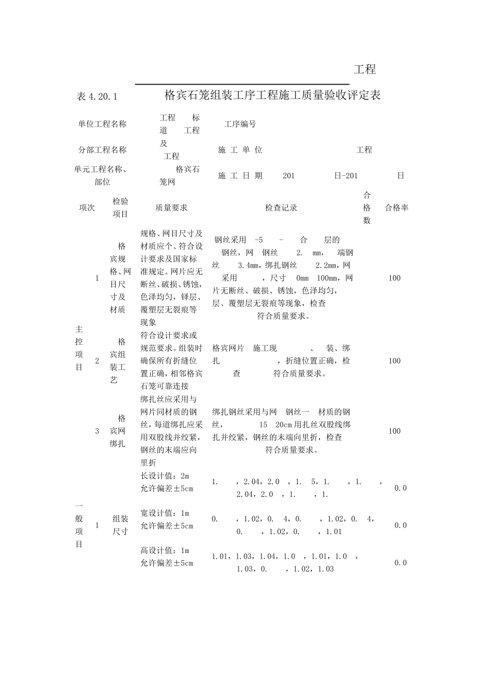 格宾石笼单元工程质量评定表范例_第2页