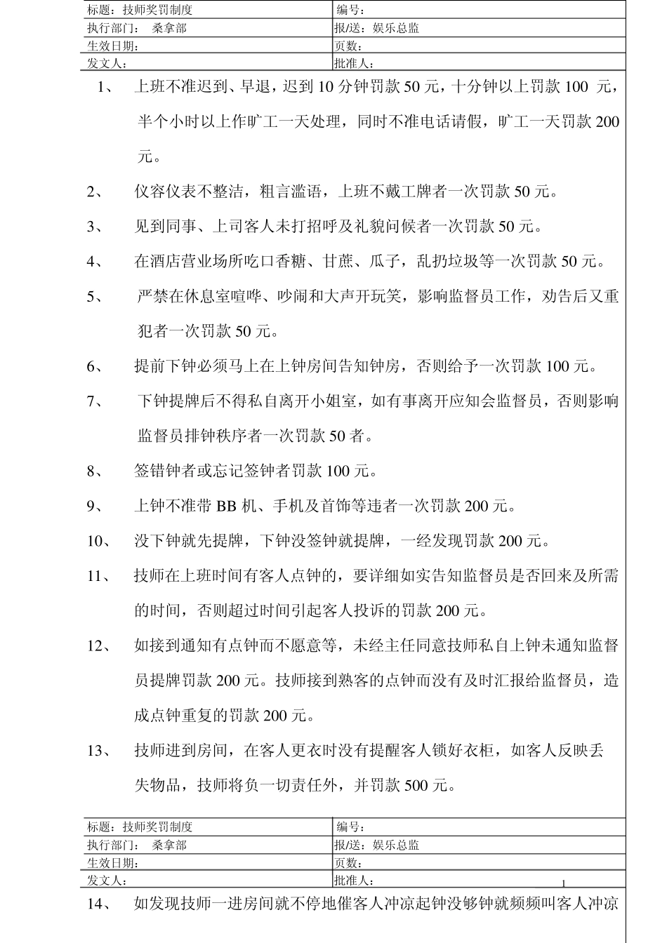 桑拿技师奖罚制度_第1页