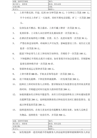 桑拿技师奖罚制度