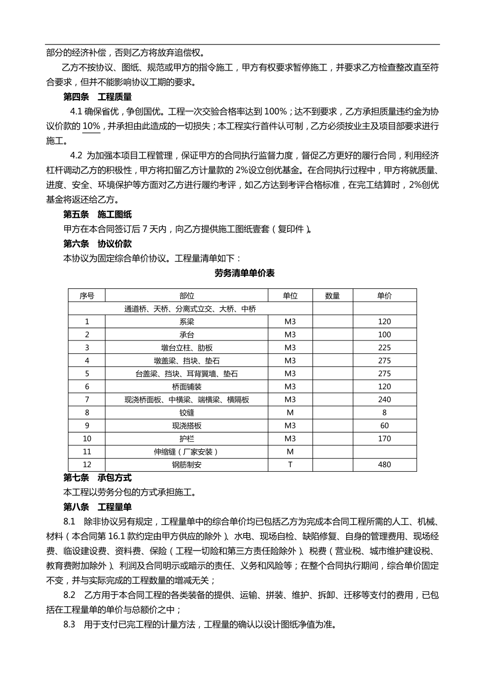 桥梁工程施工劳务分包合同范本_第2页