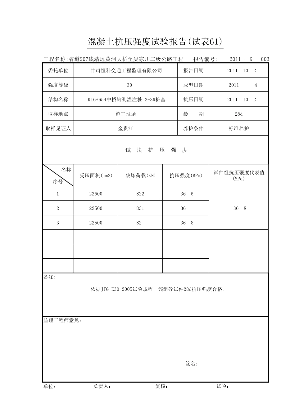 桥梁工程混凝土抗压强度试验报告(计算程序)_第3页