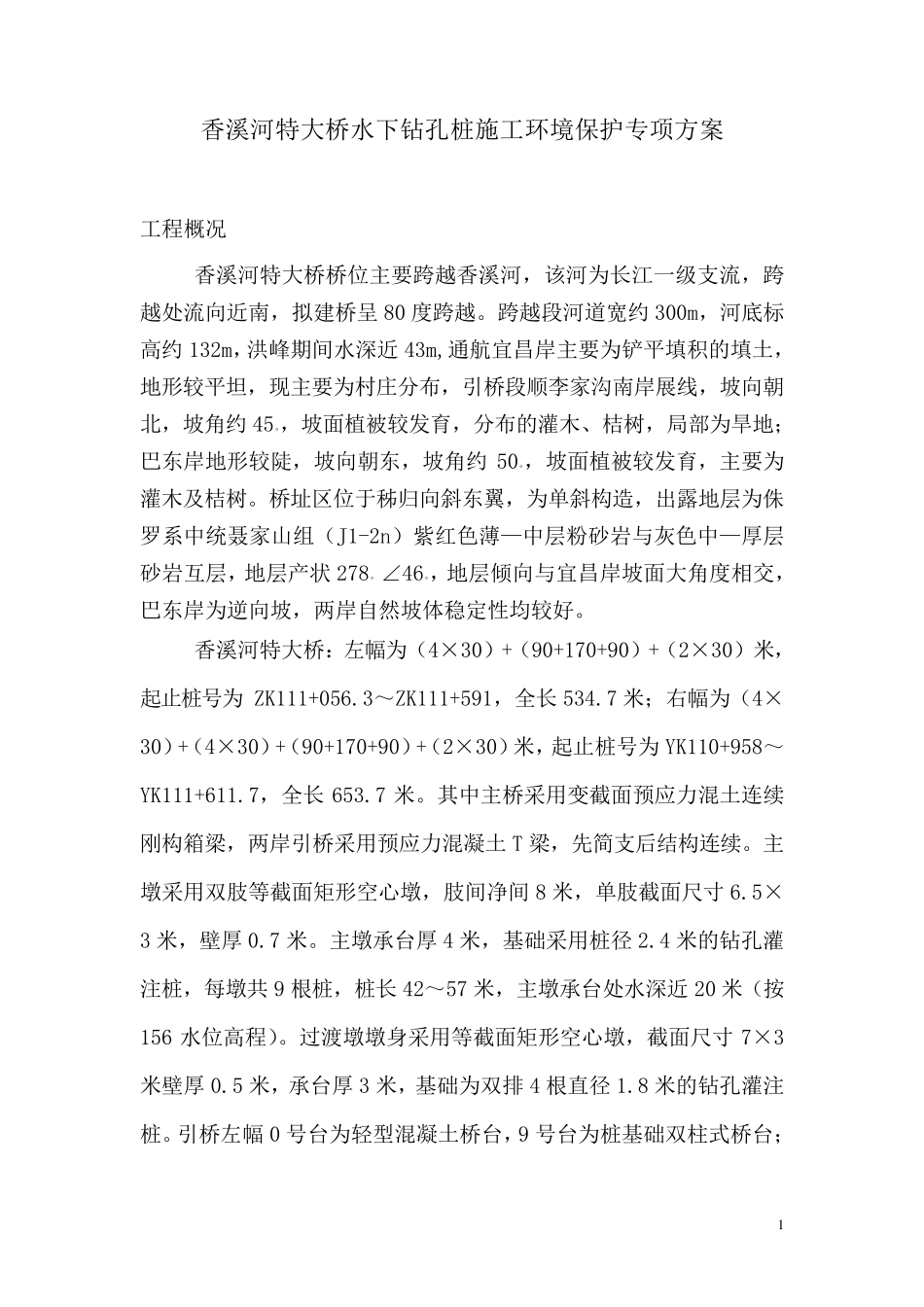 桥梁水下钻孔桩施工环境保护专项方案_第1页