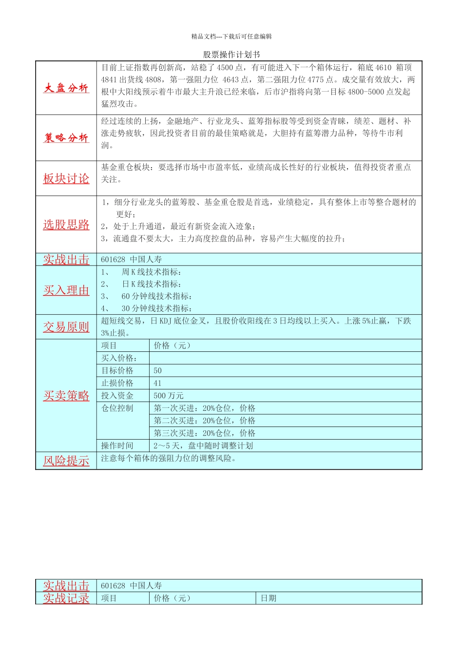 股票操作计划书_第1页