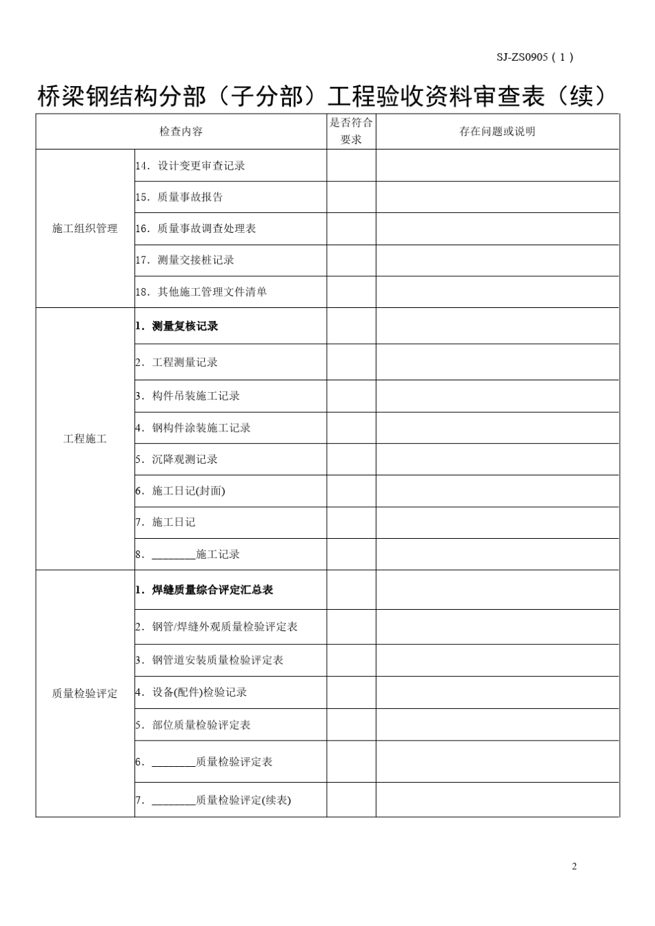 桥梁钢结构分部(子分部)工程验收资料审查表_第2页