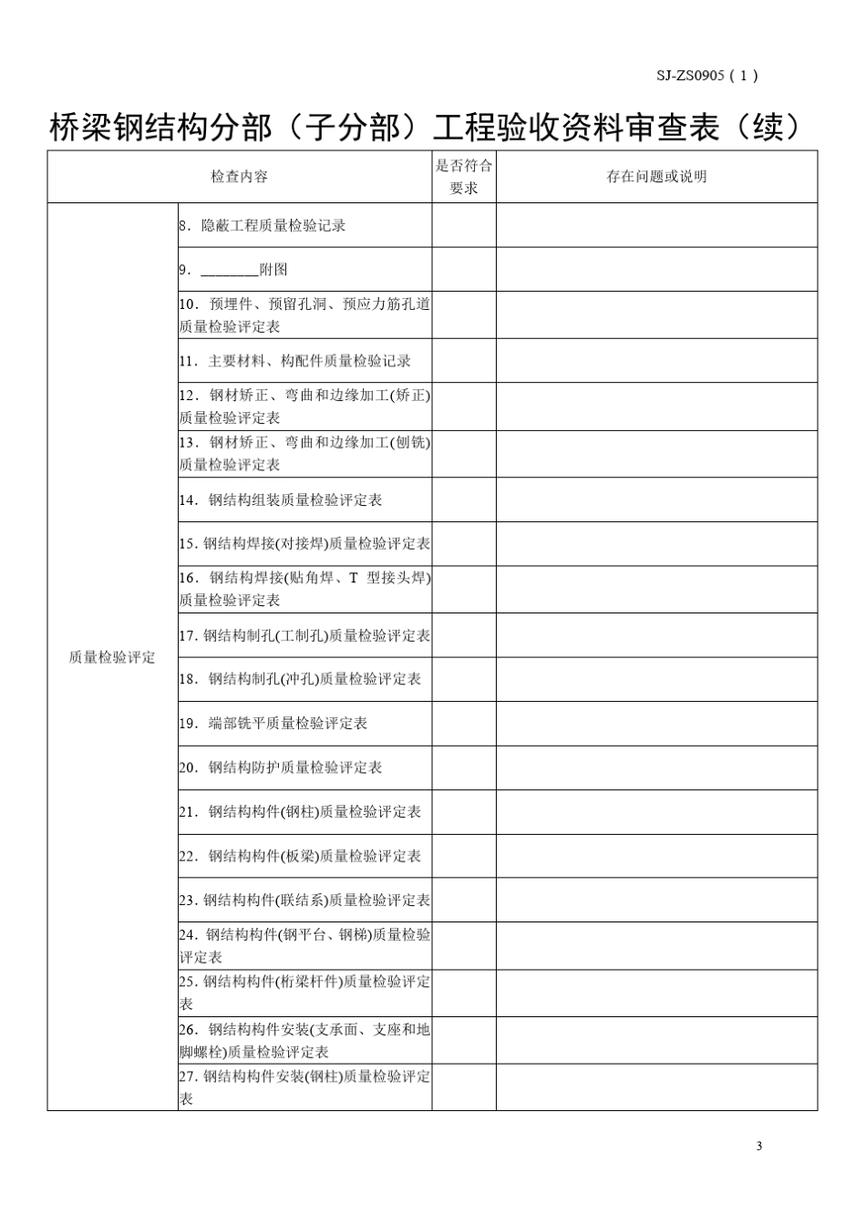 桥梁钢结构分部(子分部)工程验收资料审查表_第3页