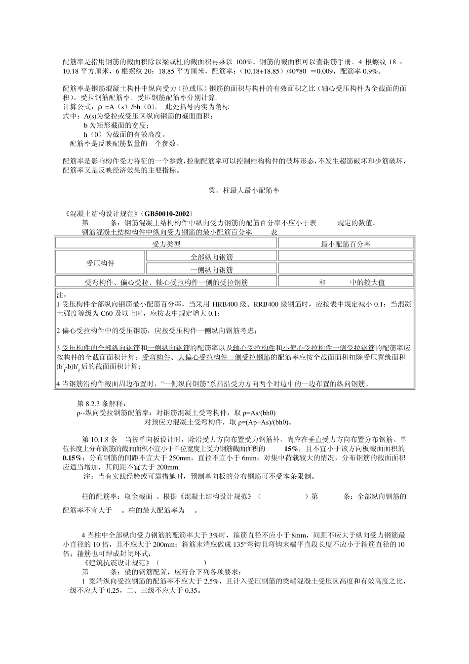 梁、柱最大最小配筋率_第1页