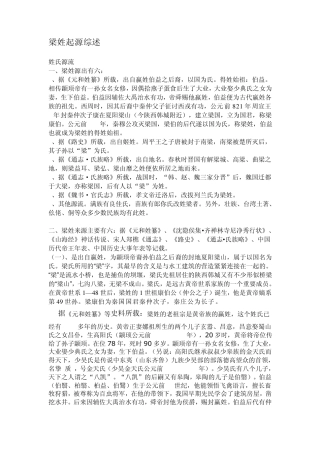 梁姓起源综述