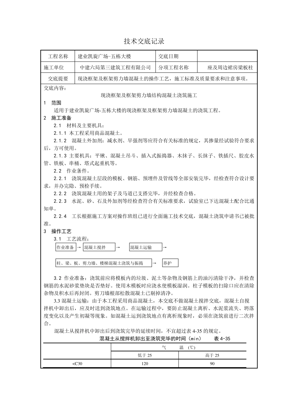梁板柱砼浇筑技术交底_第1页