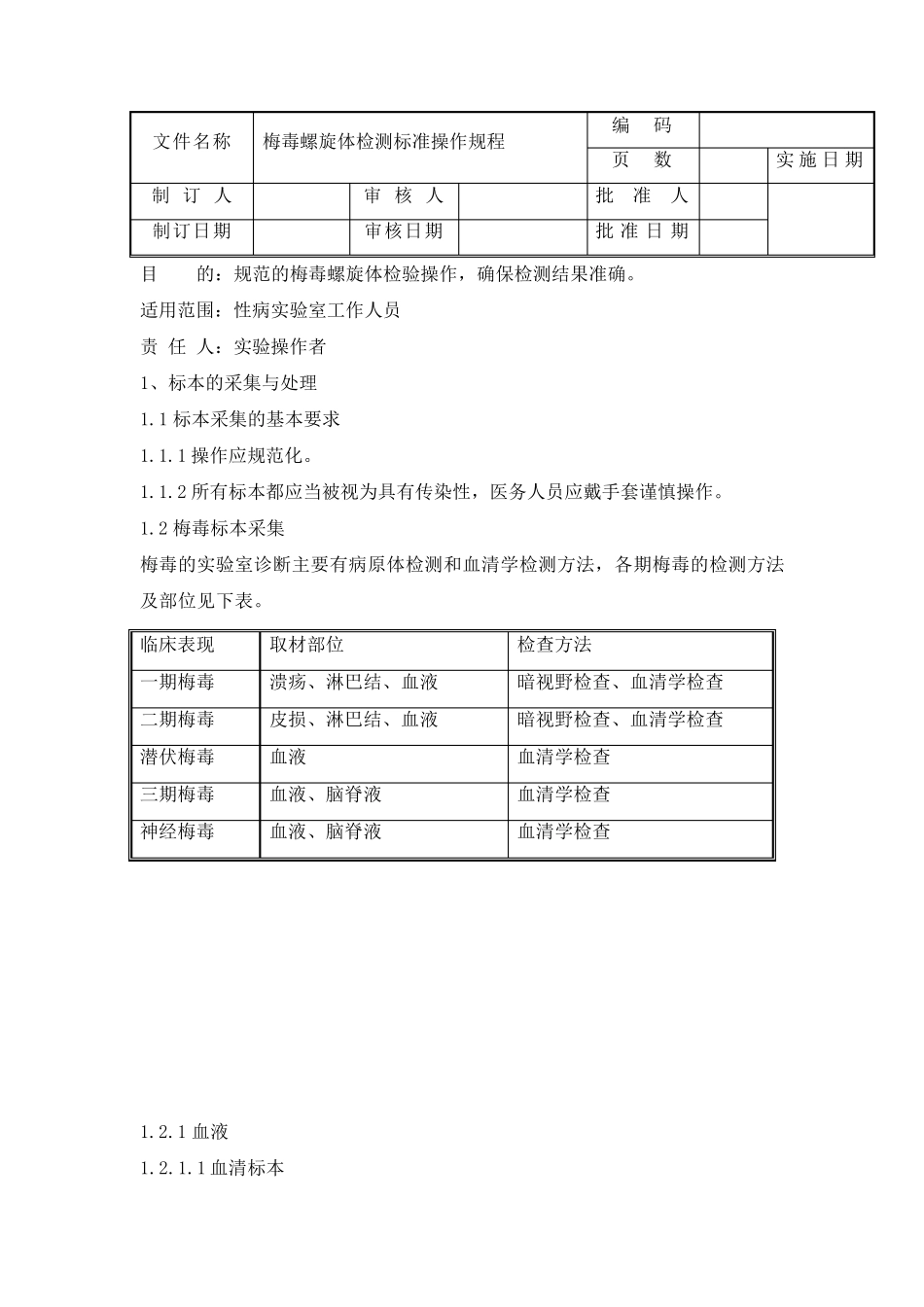梅毒螺旋体检测标准操作规程_第1页
