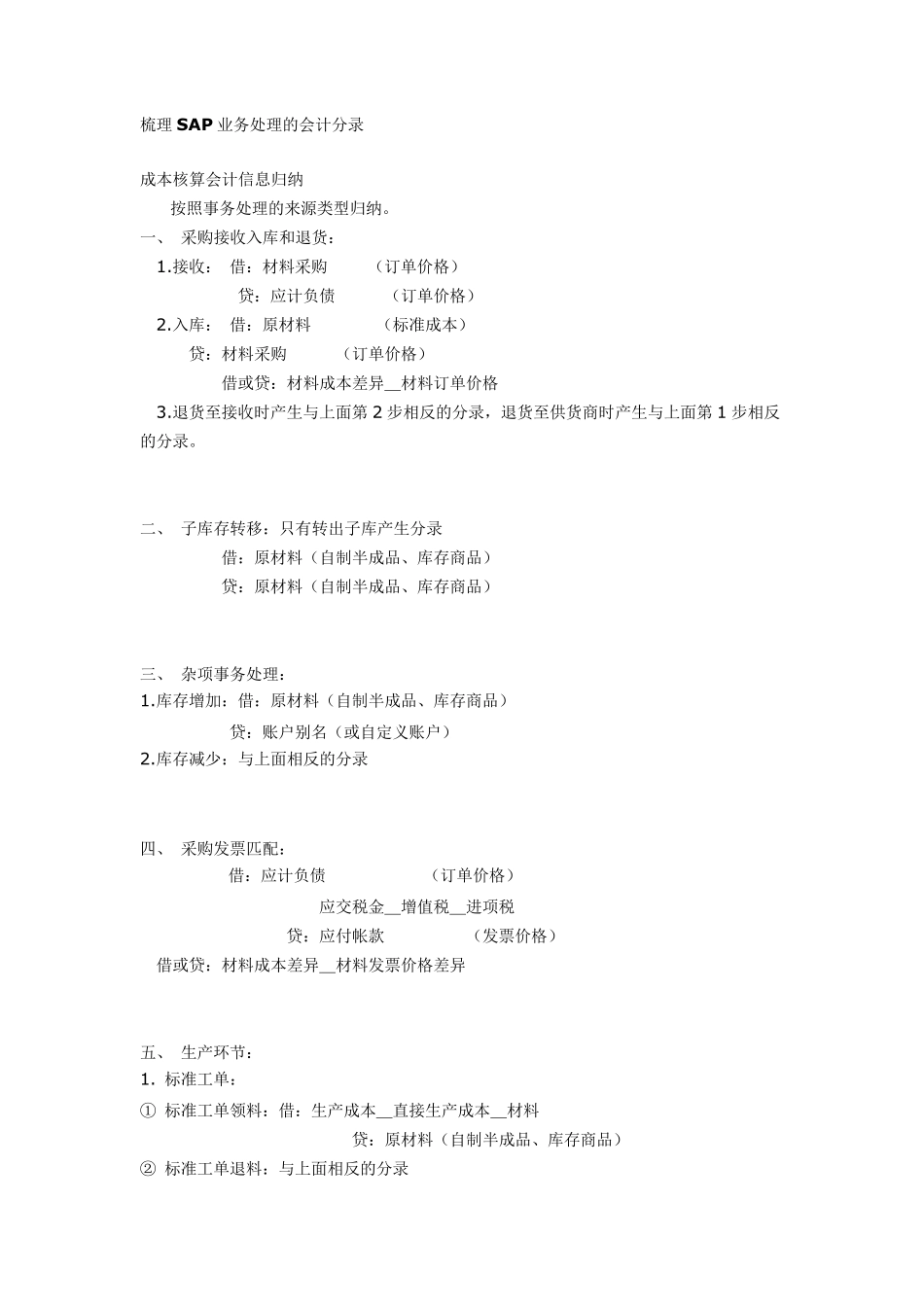 梳理SAP业务处理的会计分录_第1页