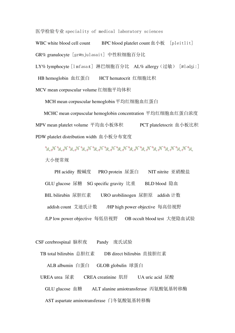 检验医学英语词汇_文档_第1页