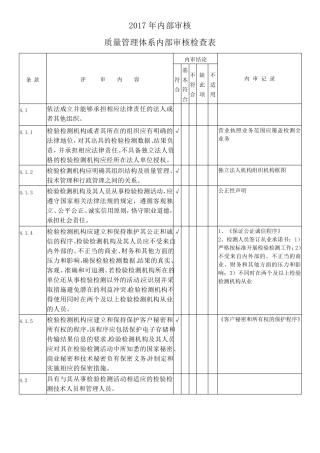 检验检测机构资质认定评审准则2017年度内审
