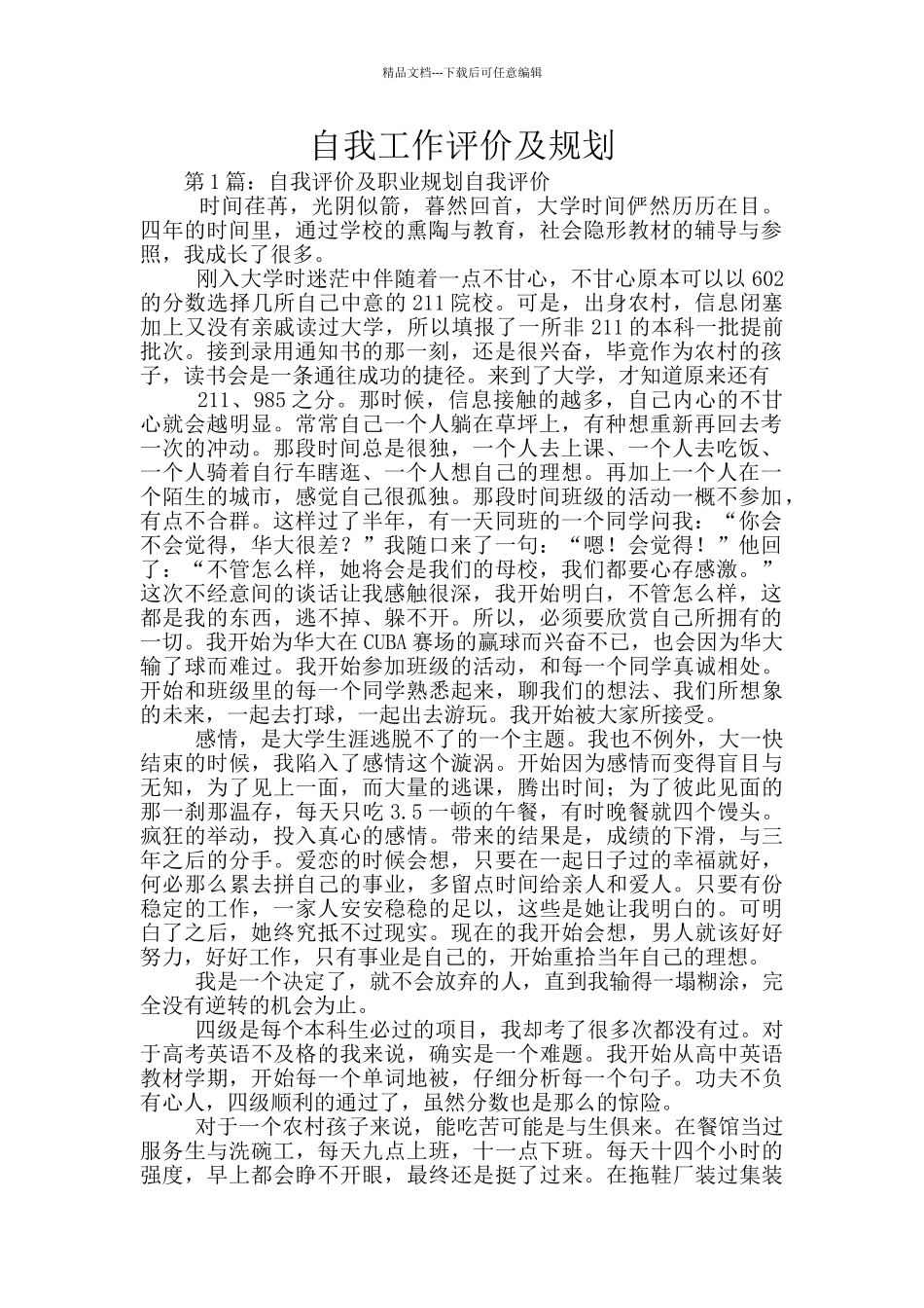 自我工作评价及规划_第1页