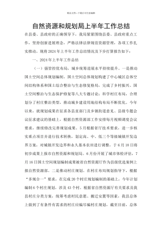 自然资源和规划局上半年工作总结