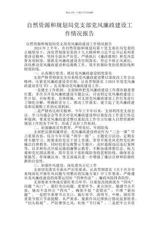 自然资源和规划局党支部党风廉政建设工作情况报告