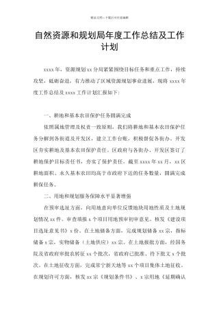 自然资源和规划局年度工作总结及工作计划