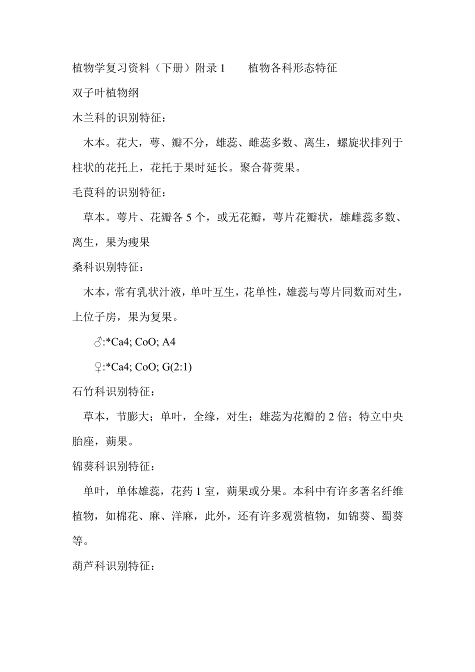 植物学复习资料1植物各科识别要点_第1页