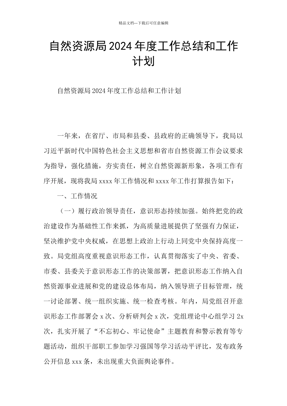 自然资源局2024年度工作总结和工作计划_第1页