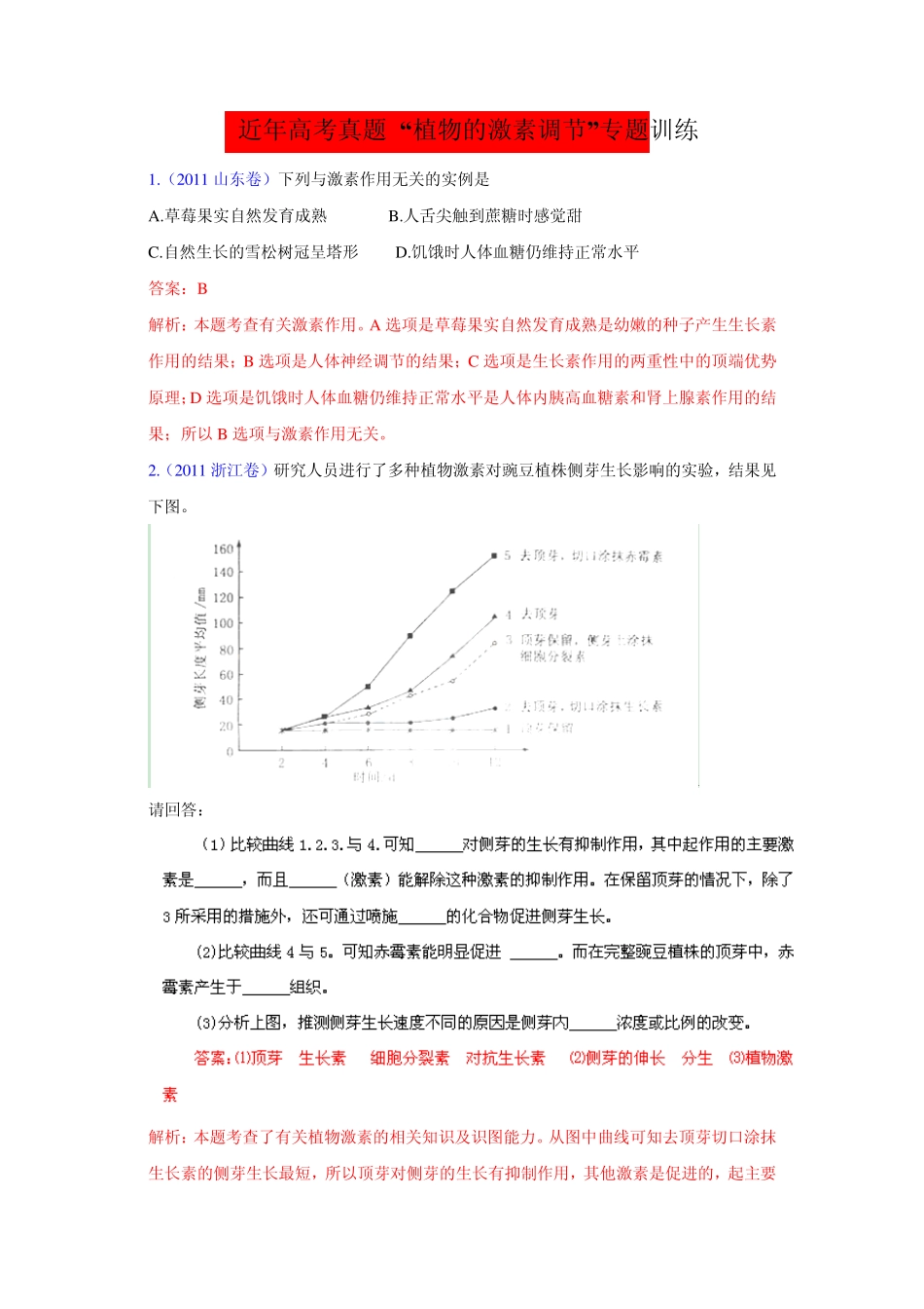 植物的激素调节.高考题含解析版_第1页