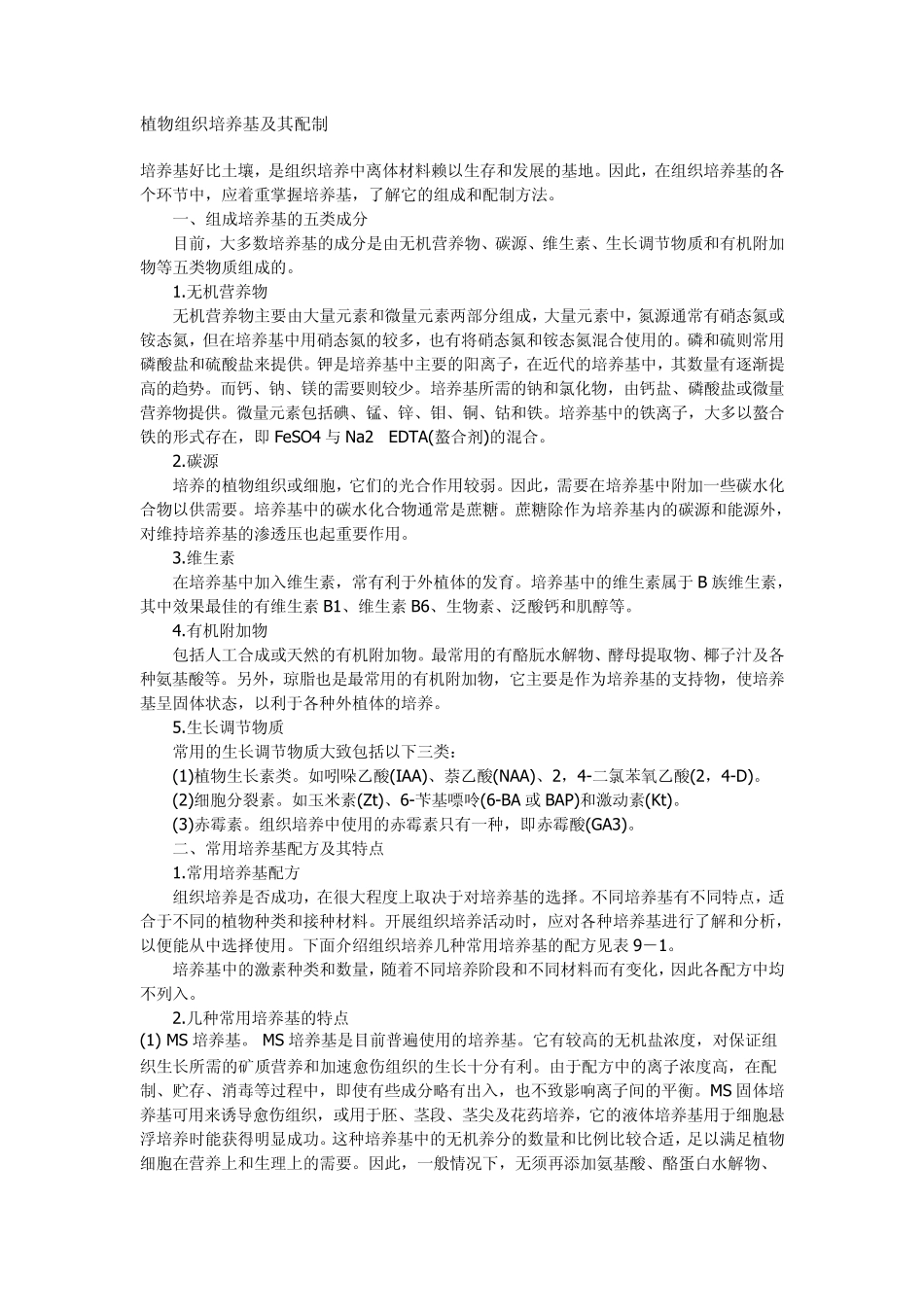 植物组织培养基及其配制_第1页