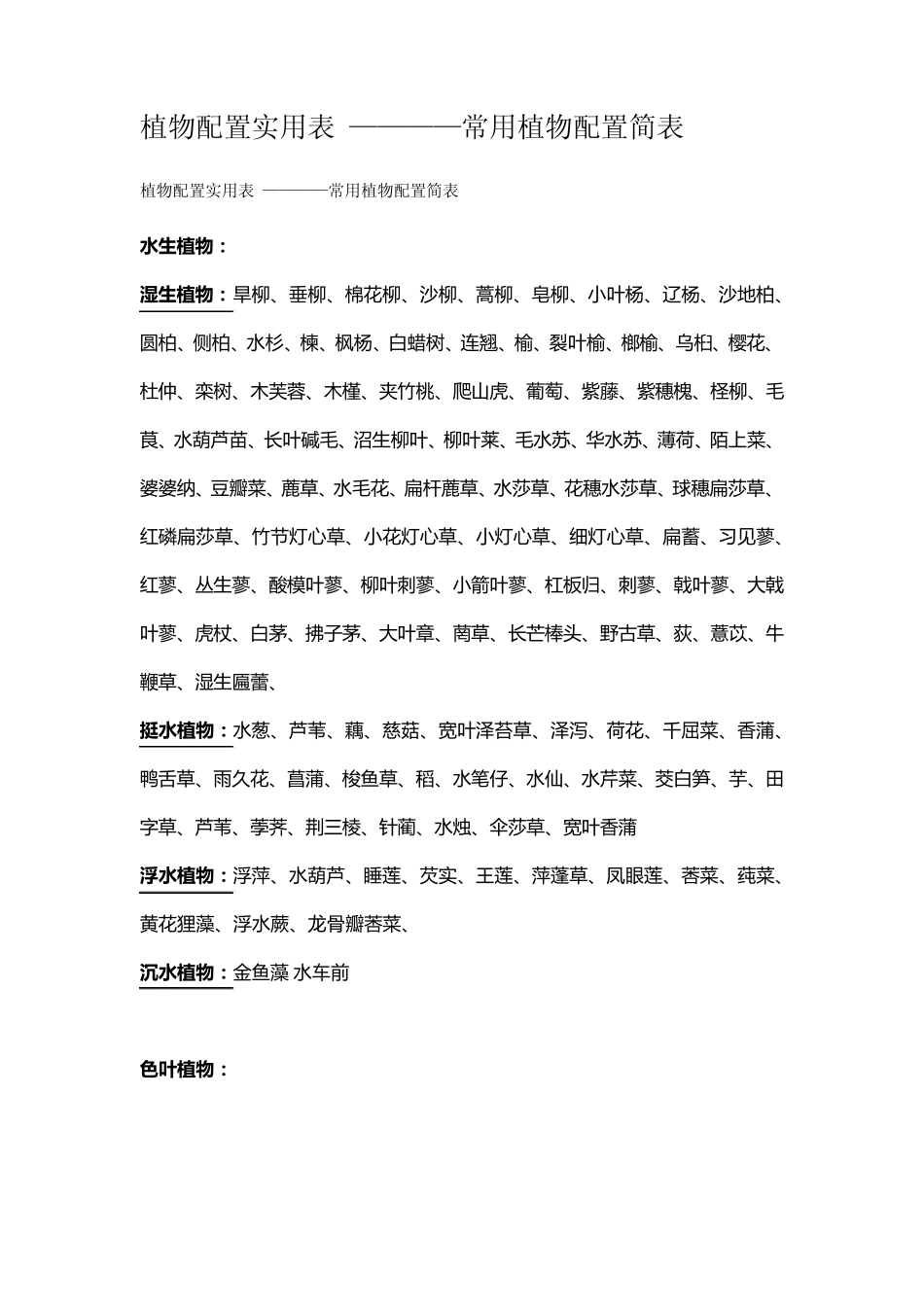 植物配置实用表————常用植物配置简表_第1页