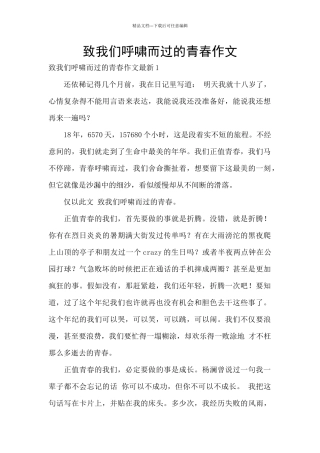 致我们呼啸而过的青春作文