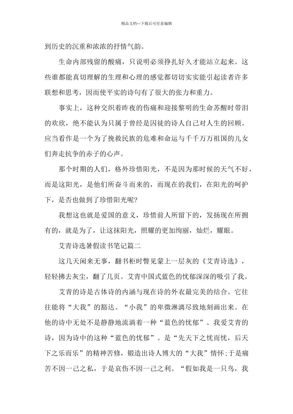 艾青诗选暑假读书笔记5篇范文2024_第3页