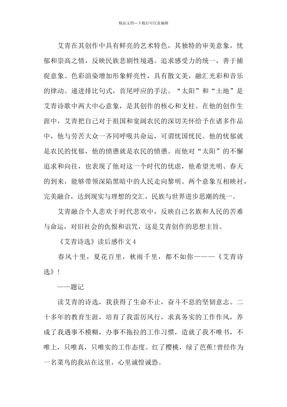 艾青诗选读后感心得体会精选5篇2024_第3页